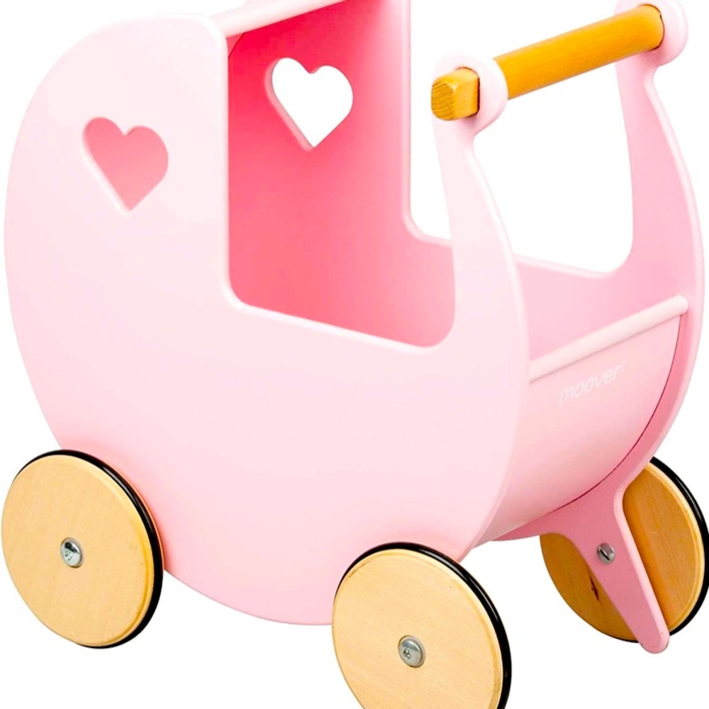 NWT Moover Wooden Doll Pram - pink or natural wood
